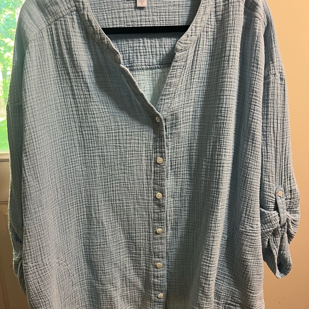 J. Jill Light Blue Gauze Button-Front Blouse